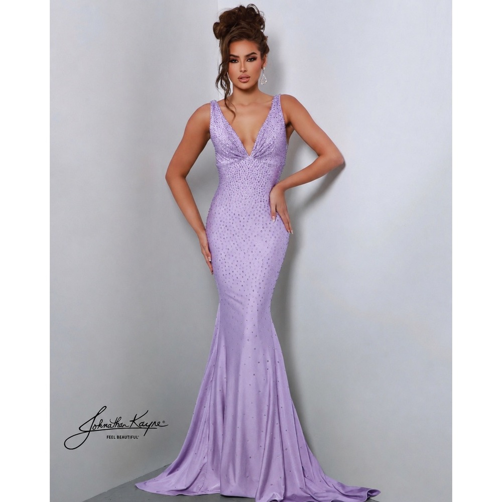Jonathan Kayne 9213 Crystal Embellished Lilac Mermaid Gown NWT Size 8